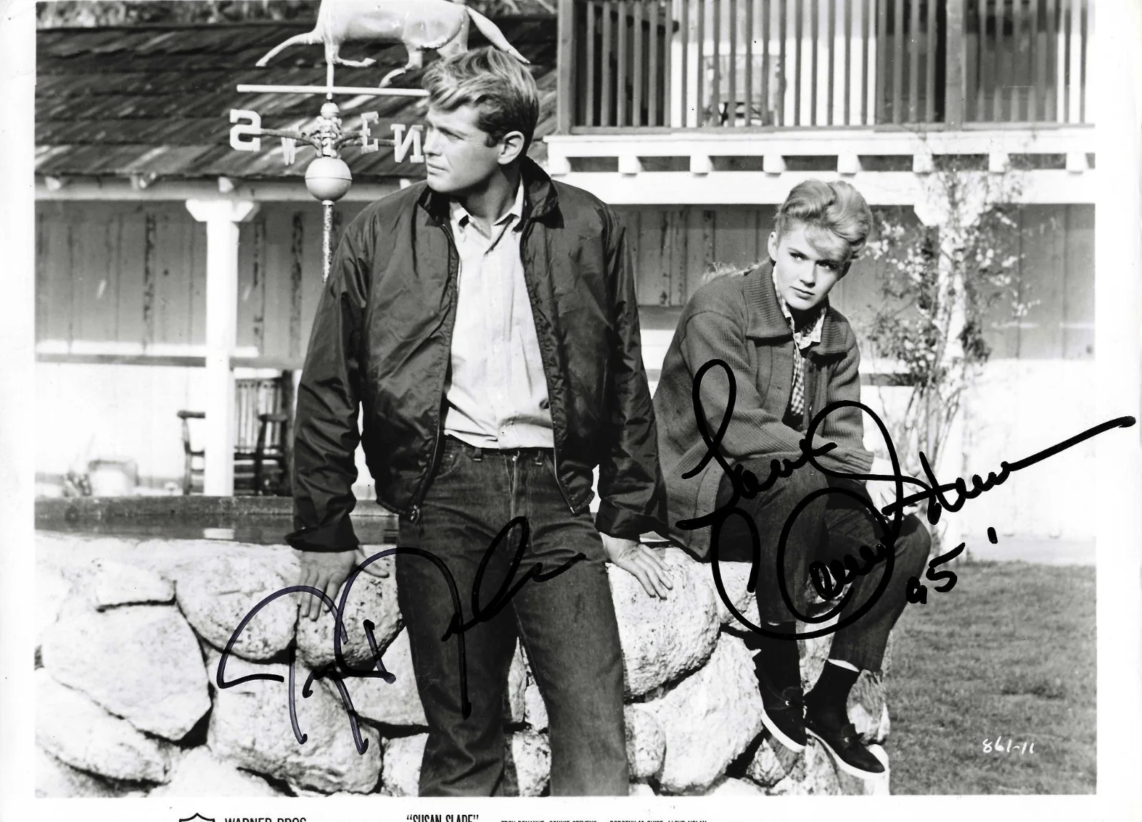 Connie Stevens & Troy Donahue — CONNIE STEVENS & TROY DONAHUE signed film still + HAWAIIAN EYE cast w. UACC coa
