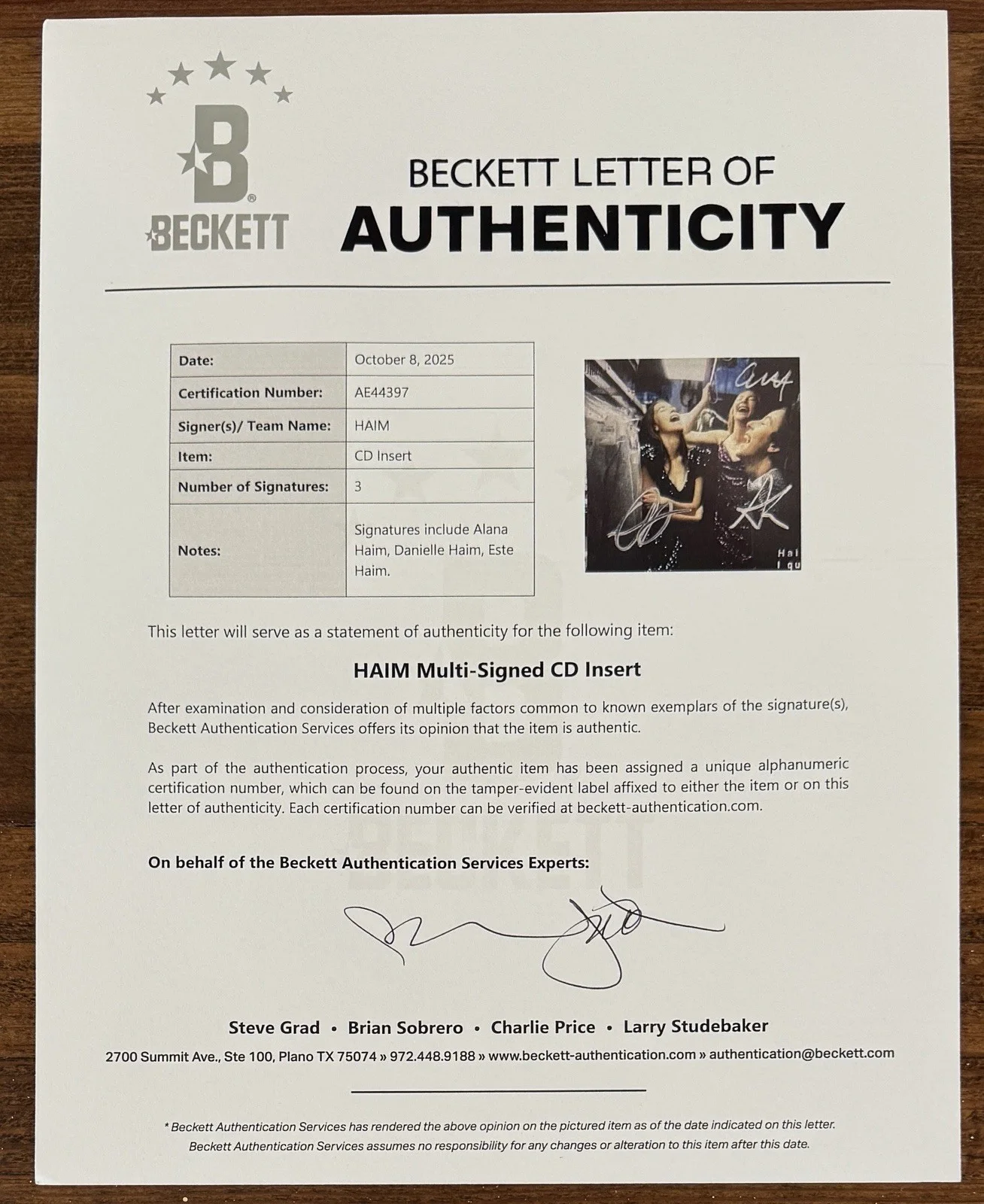 HAIM BAND SIGNED Amazing I Quit Cover Album Photo Art Card & CD BAS Beckett COA, изображение 2