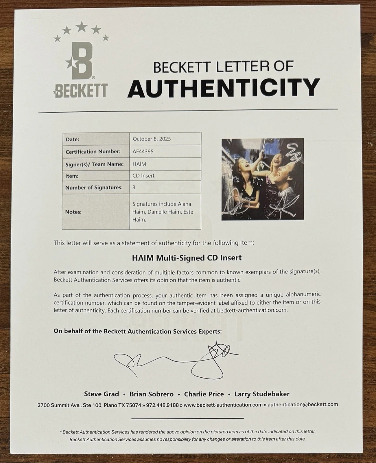 HAIM ENTIRE BAND SIGNED I Quit Cover Album Photo Art Card & CD BAS Beckett COA, изображение 4