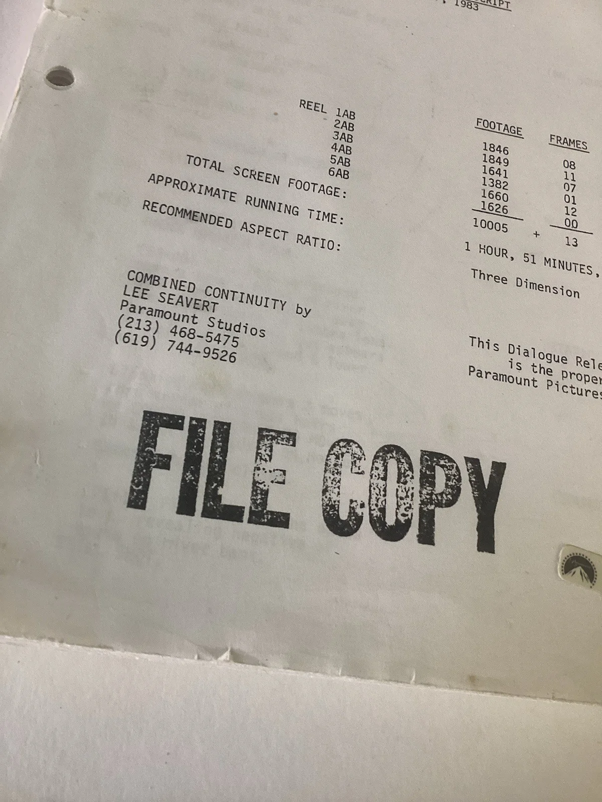 THE MAN THAT WASN’T THERE (1983) Original Movie Script Paramount Film, изображение 3