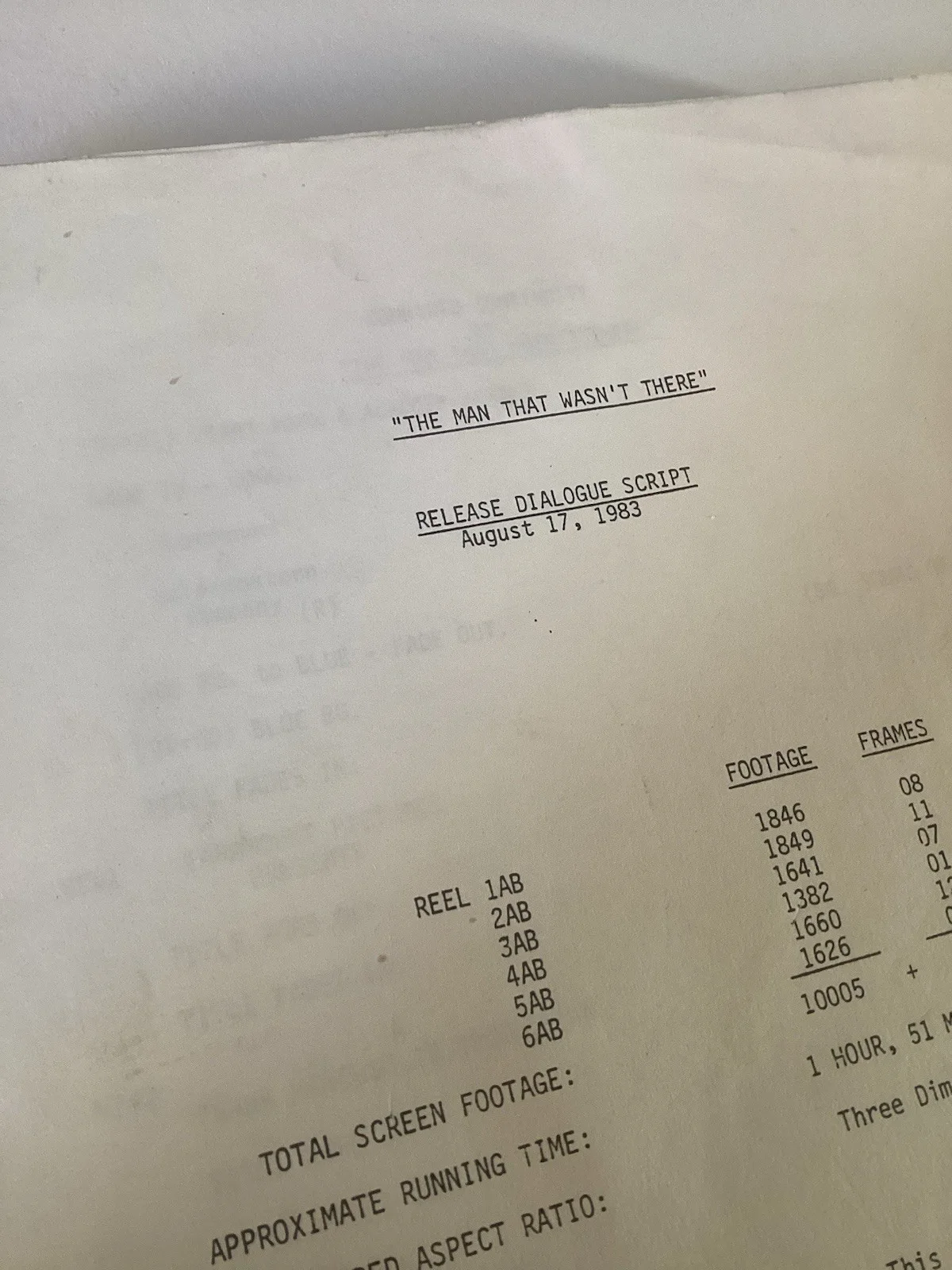 THE MAN THAT WASN’T THERE (1983) Original Movie Script Paramount Film, изображение 4