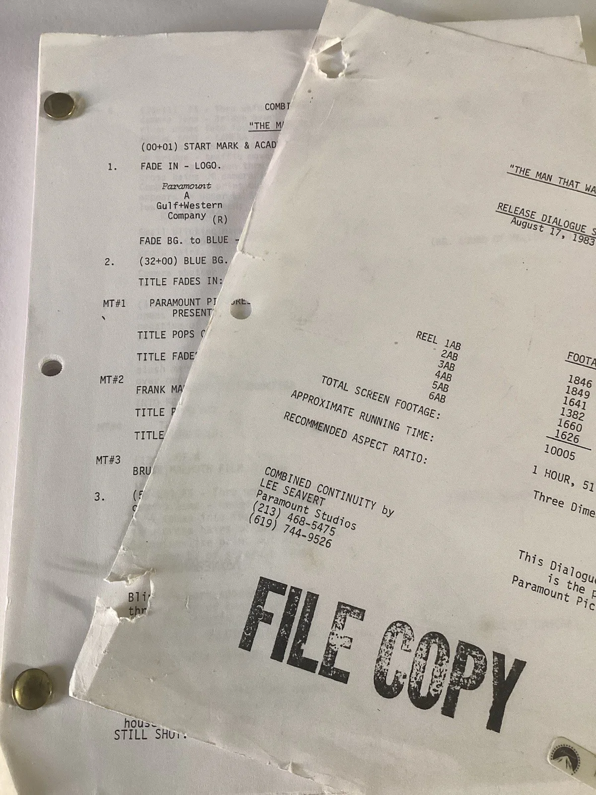 THE MAN THAT WASN’T THERE (1983) Original Movie Script Paramount Film, изображение 5