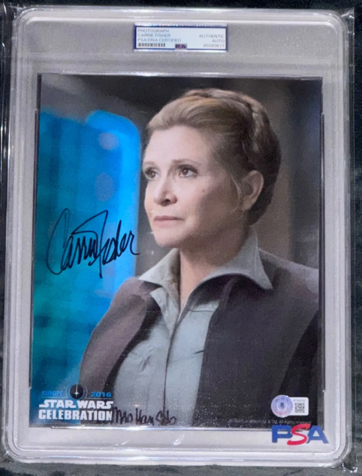 Carrie Fisher — Signed Carrie Fisher Photo Mrs Han Solo inscription Star Wars TFA 8x10 Auto PSA, изображение 3