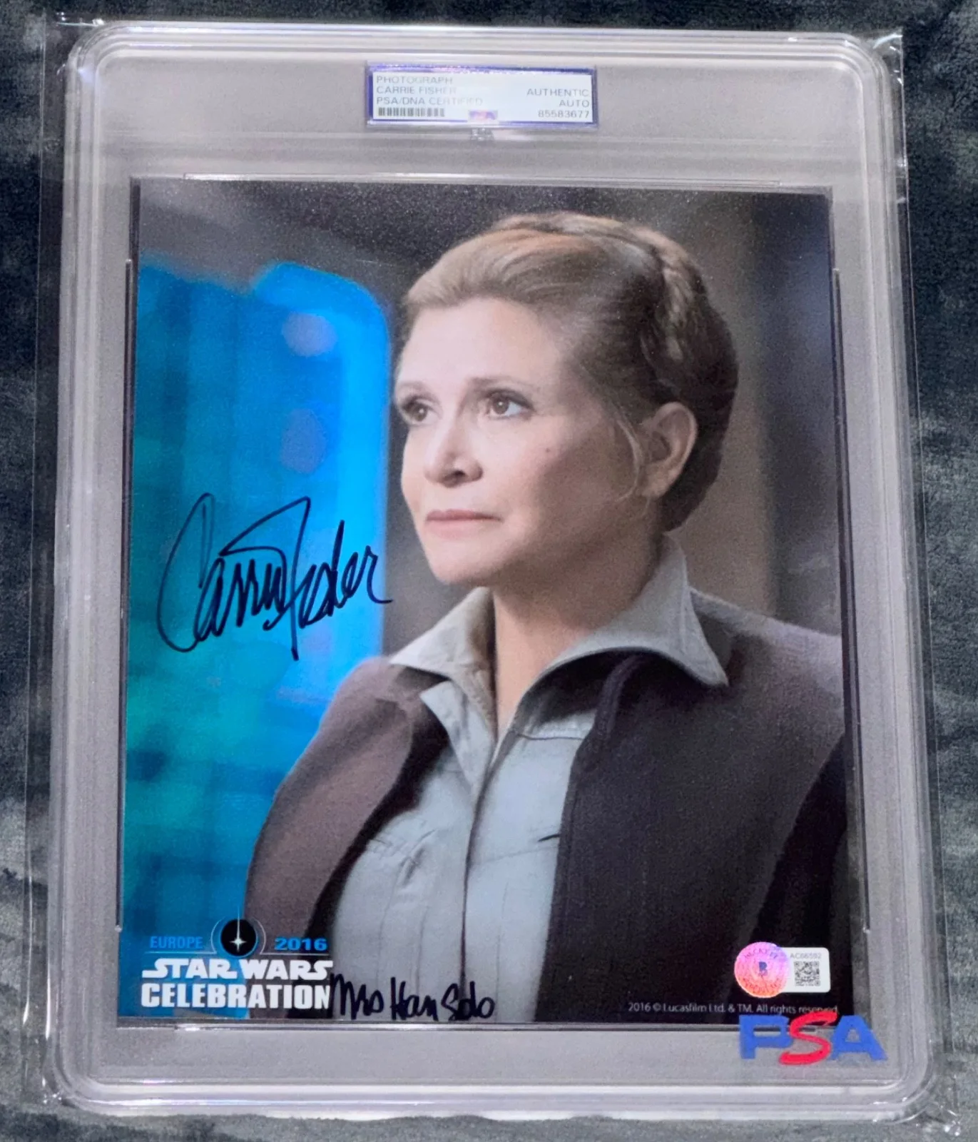 Carrie Fisher — Signed Carrie Fisher Photo Mrs Han Solo inscription Star Wars TFA 8x10 Auto PSA, изображение 4