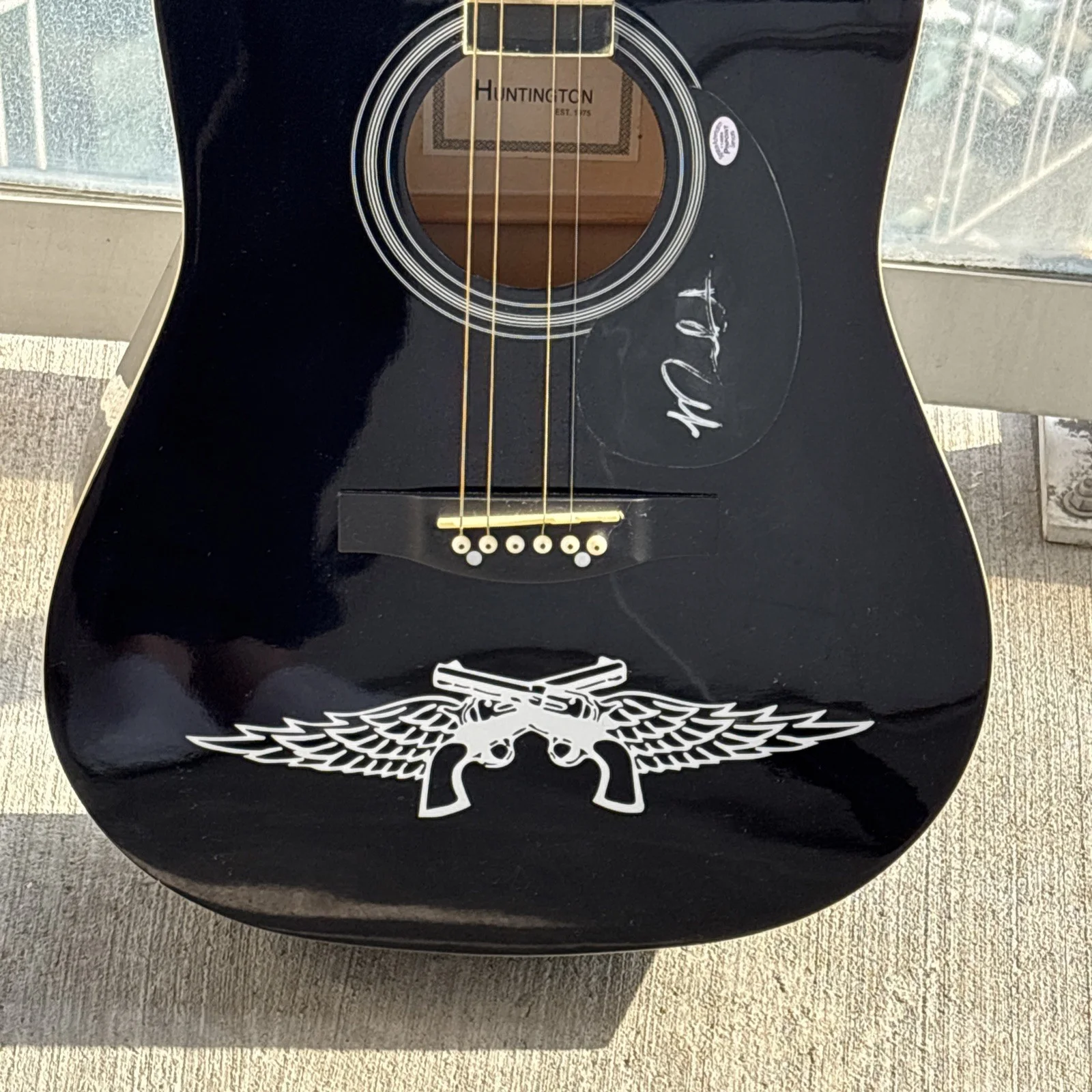 Miranda Lambert Autographed Guitar, Authorized, Black Acoustic Guns Angel Wings, image 4