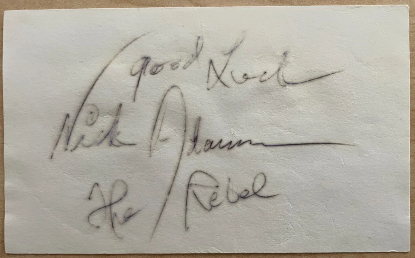 Nick Adams — Nick Adams The Rebel Signed Autograph Signature Index Card 3x5 COA, image 2