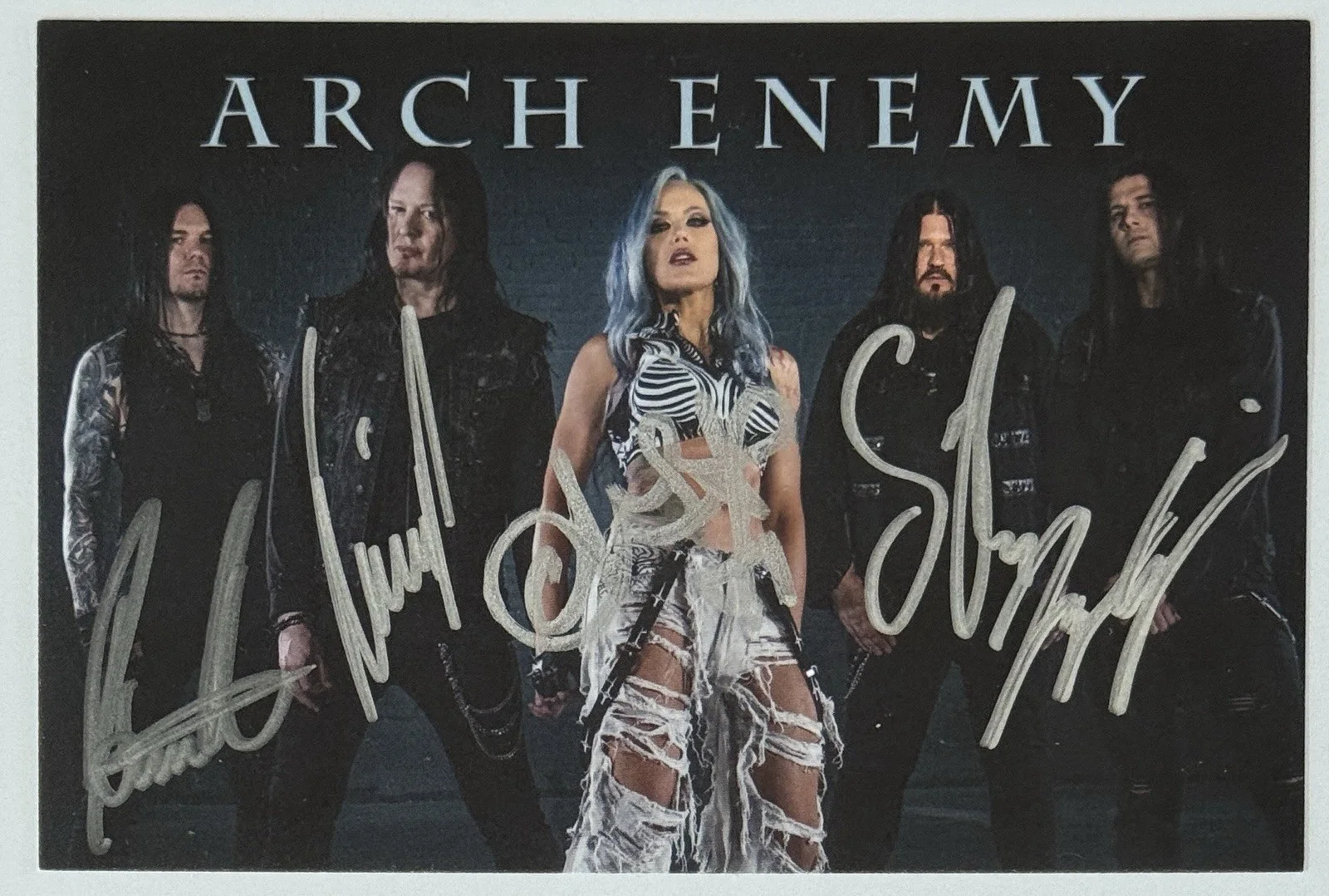 Arch Enemy FULL BAND SIGNED Blood Dynasty Album Photo Card & CD BAS Beckett COA, изображение 4