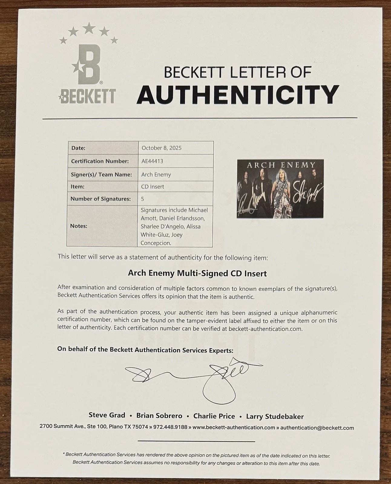 Arch Enemy FULL BAND SIGNED Blood Dynasty Album Art Card & CD BAS Beckett COA, изображение 4