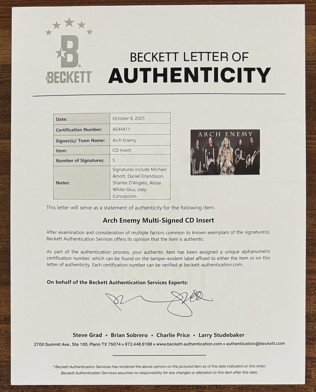 Arch Enemy ENTIRE BAND SIGNED Blood Dynasty Album Art Card & CD BAS Beckett COA, изображение 4