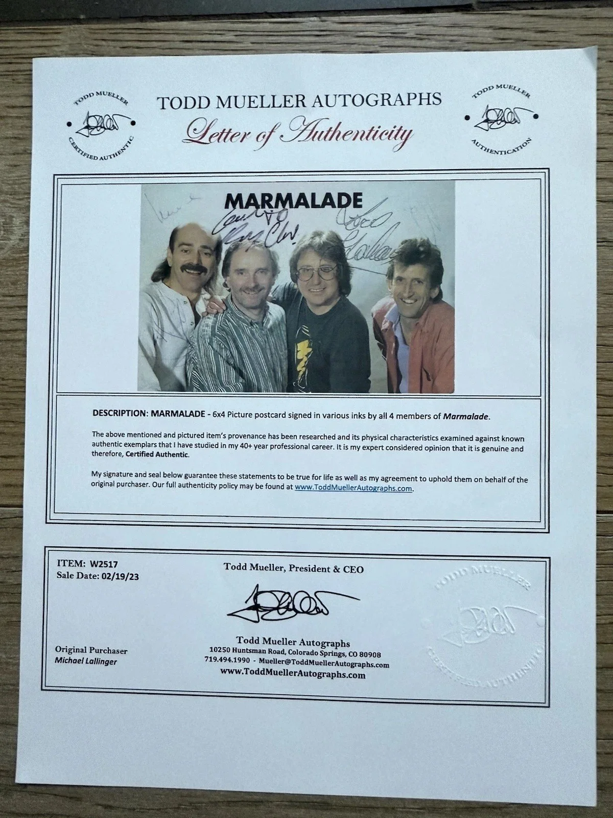 Marmalade signed by all 4 postcard LOA, image 3