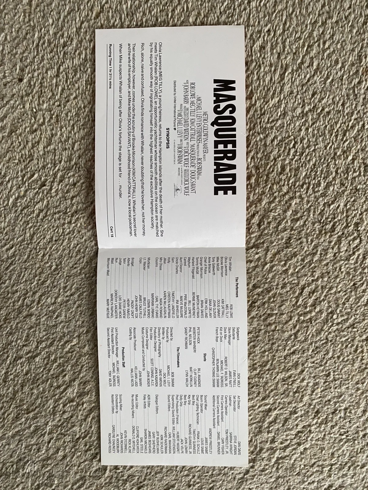 Masquerade Rob Lowe Kim Cattrell Film Campaign Booklet, image 2