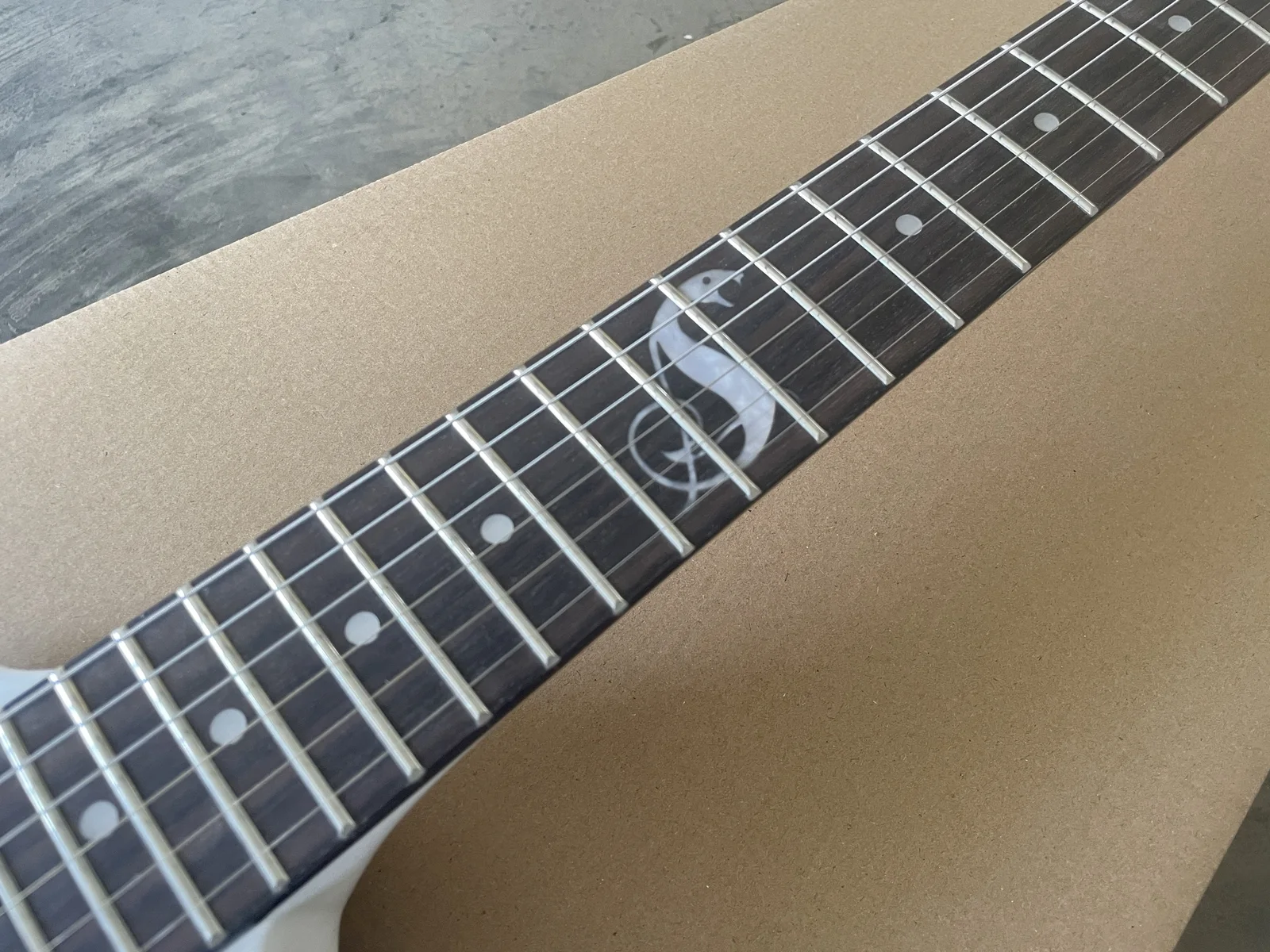 Factory Outlet 6 String White Electric Guitar, Active Pickups, Black Hardware, image 3