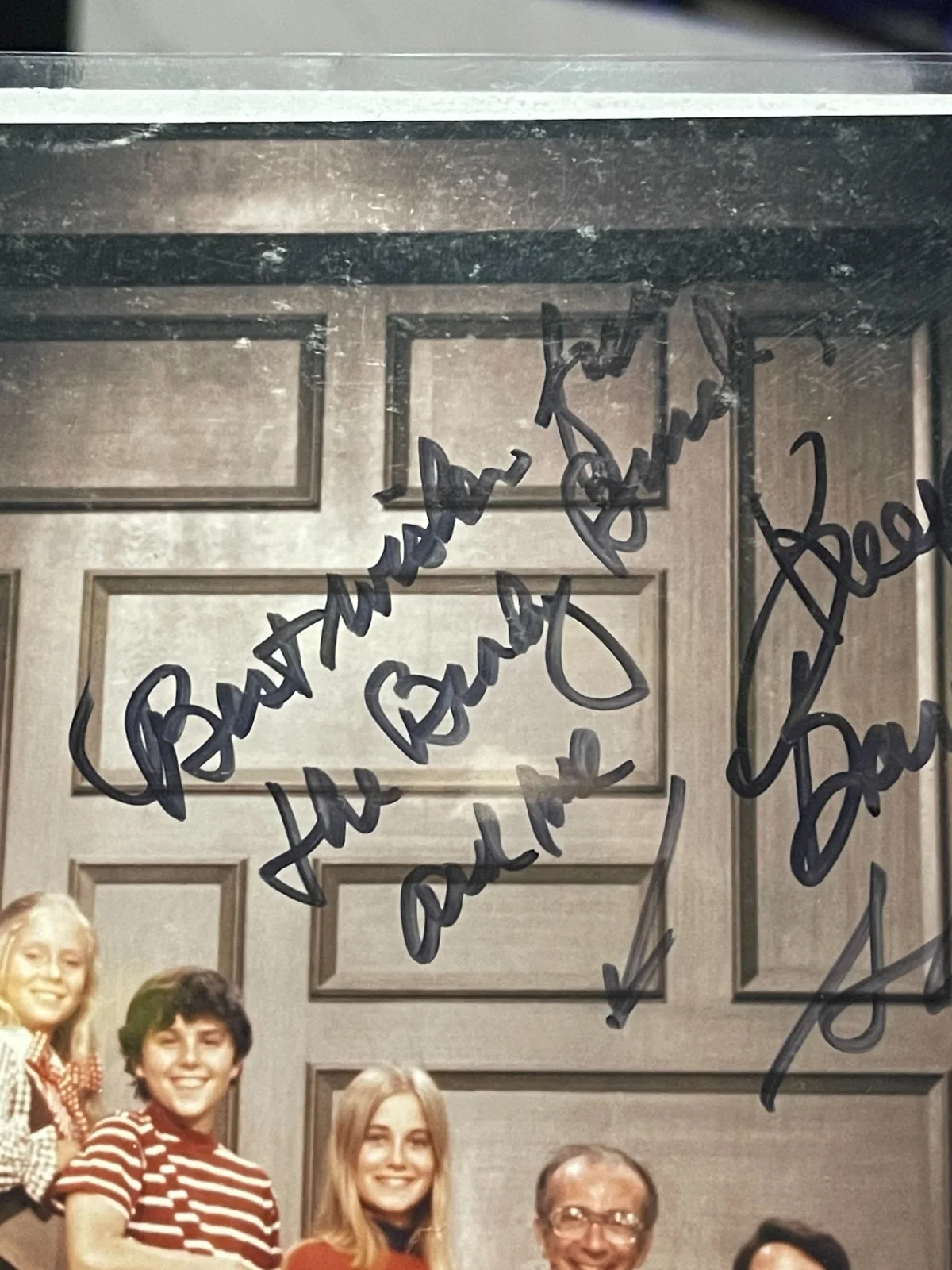 Sherwood Schwartz Barry Williams Anne B Davis Florence Henderson — Brady Bunch Cast Photo signed by 4 BAS LOA AE49156 Schwartz Davis Florence Barry, изображение 4