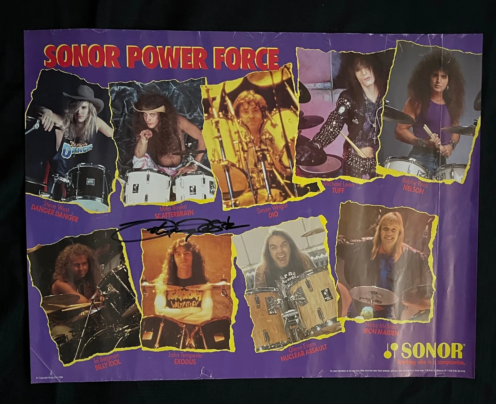 JOHN TEMPESTA — SONOR DRUMS 1990 RARE John Tempesta EXODUS SIGNED PROMO POSTER Nico McBrain, изображение 3