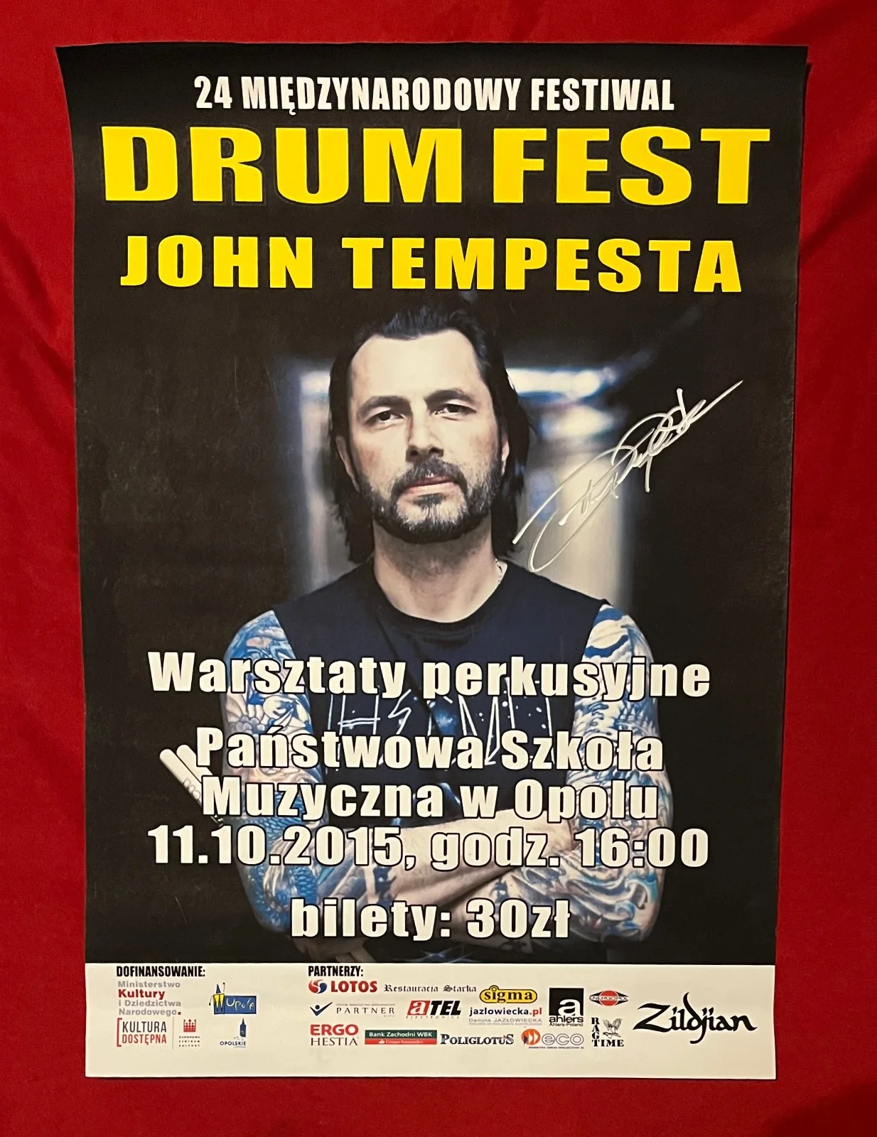 JOHN TEMPESTA — JOHN TEMPESTA The CULT 2015 AUTOGRAPHED RARE WARSAW POLAND DRUM CLINIC POSTER EX, изображение 4