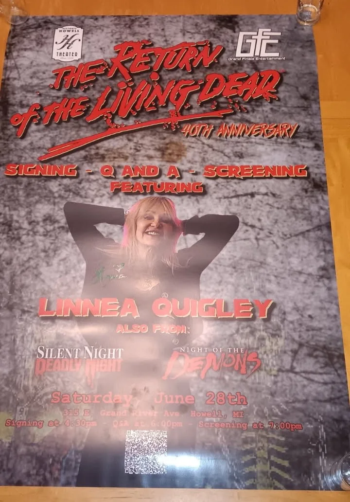 Linnea Quigley — Linnea Quigley RETURN OF THE LIVING DEAD Signed Poster 40th Anniversary RARE!