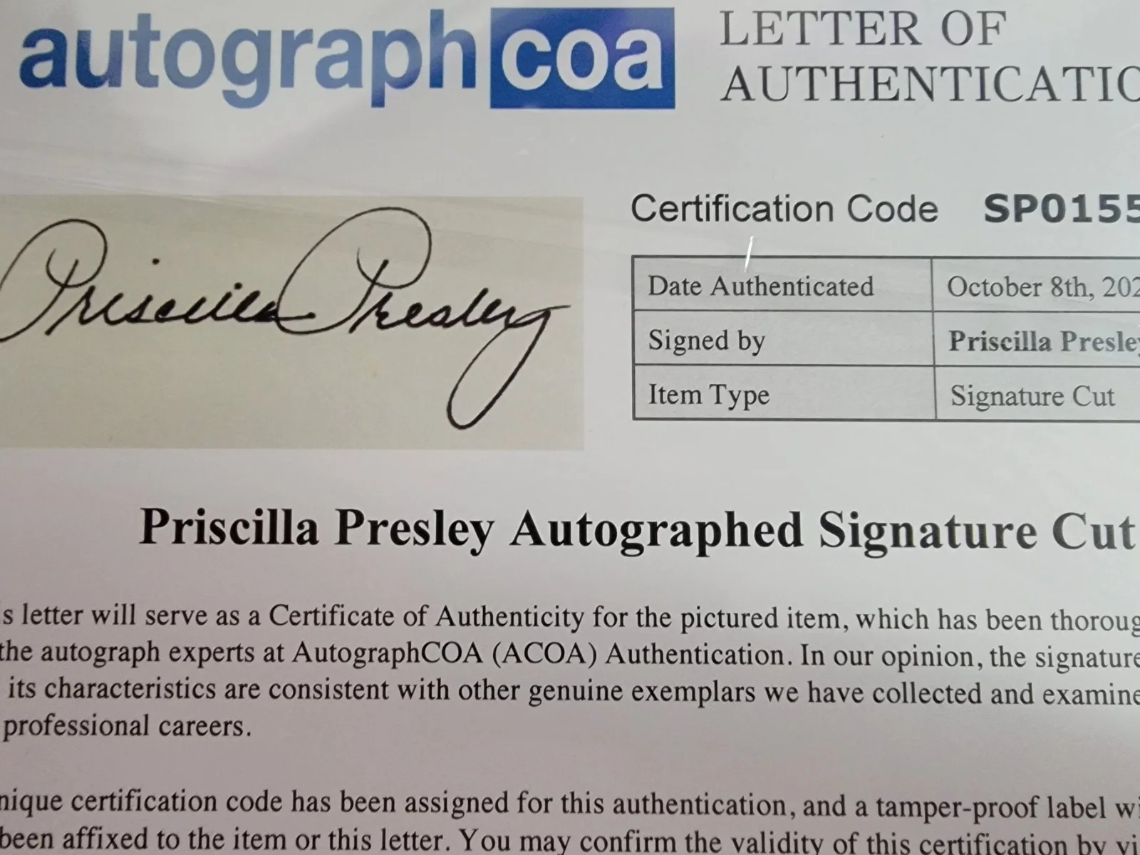 Priscilla Presley Signed Cut W/ 8x10 Photo + 11x14 Frame Ready Custom Matte ACOA, изображение 4