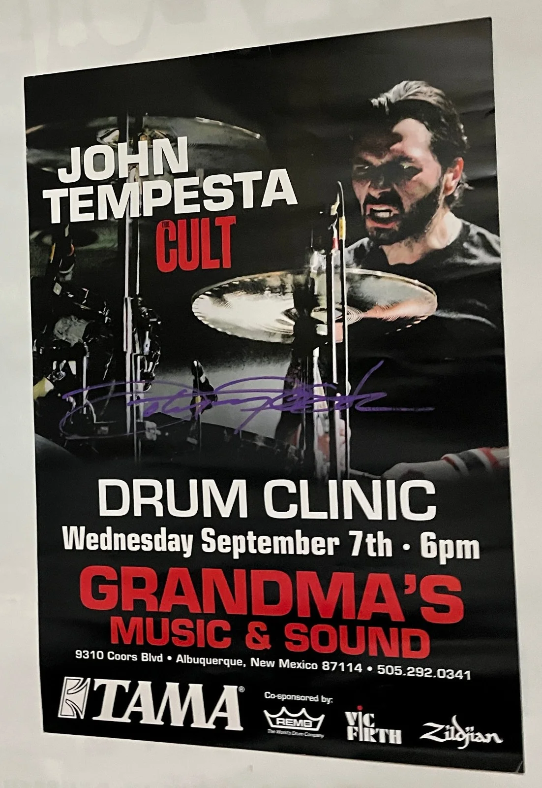 JOHN TEMPESTA — JOHN TEMPESTA The CULT Early 2000s AUTOGRAPHED ALBUQUERQUE DRUM CLINIC POSTER, image 3