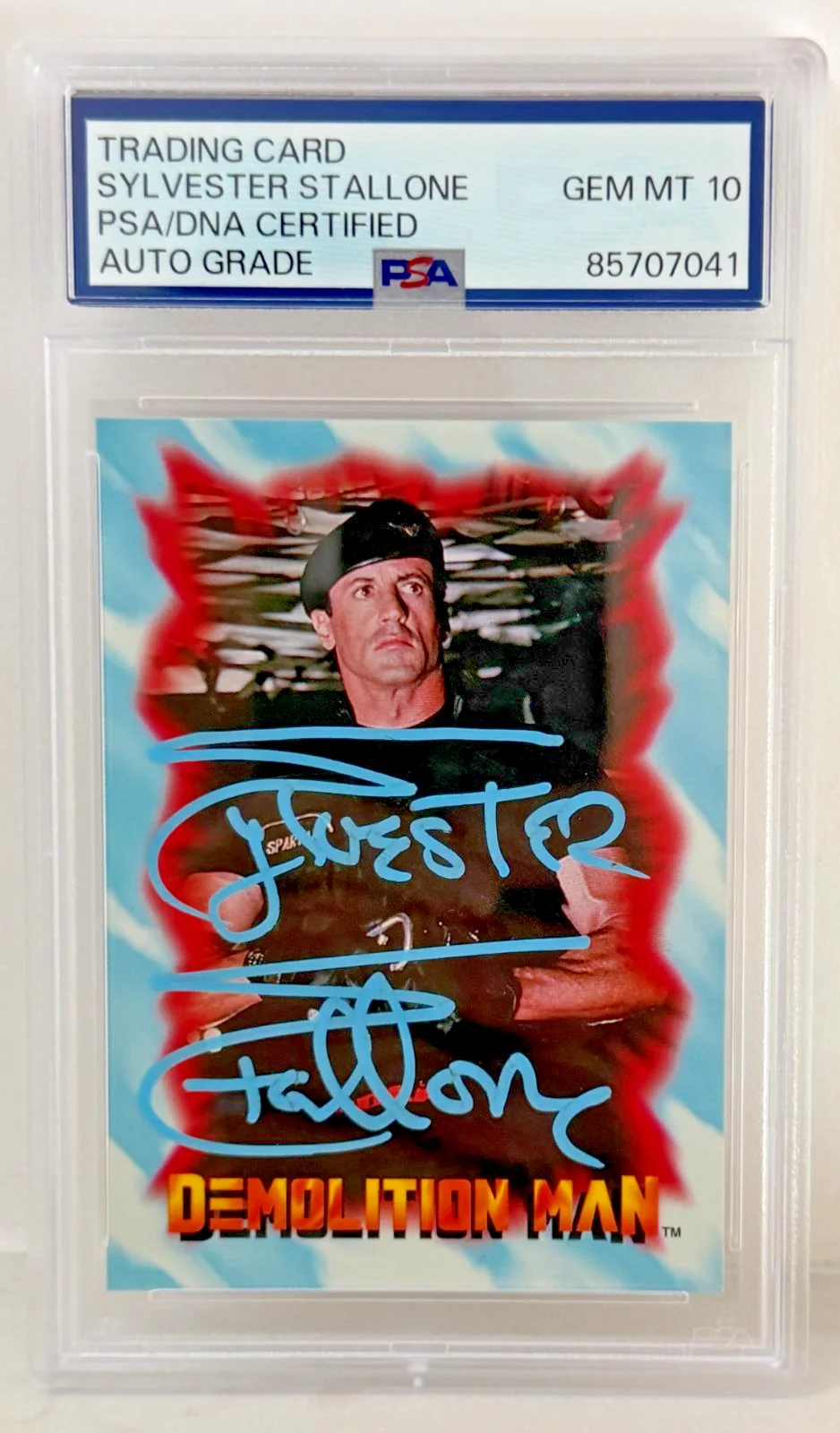 SYLVESTER STALLONE — Sylvester Stallone Demolition Man Autographed Set Card PSA/DNA GEM MT 10 Auto