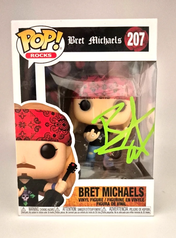 BRET MICHAELS SIGNED AUTOGRAPHED FUNKO POP 207 POISON RARE FLESH & BLOOD JSA COA, изображение 2