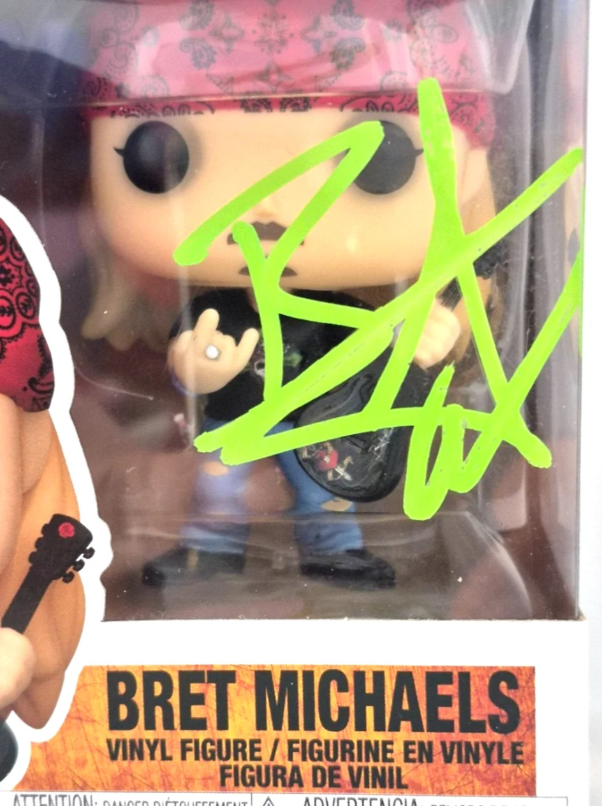 BRET MICHAELS SIGNED AUTOGRAPHED FUNKO POP 207 POISON RARE FLESH & BLOOD JSA COA, изображение 3