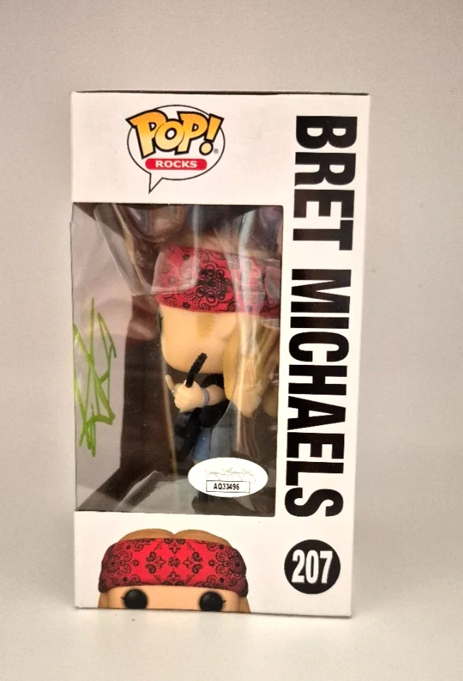 BRET MICHAELS SIGNED AUTOGRAPHED FUNKO POP 207 POISON RARE FLESH & BLOOD JSA COA, изображение 5
