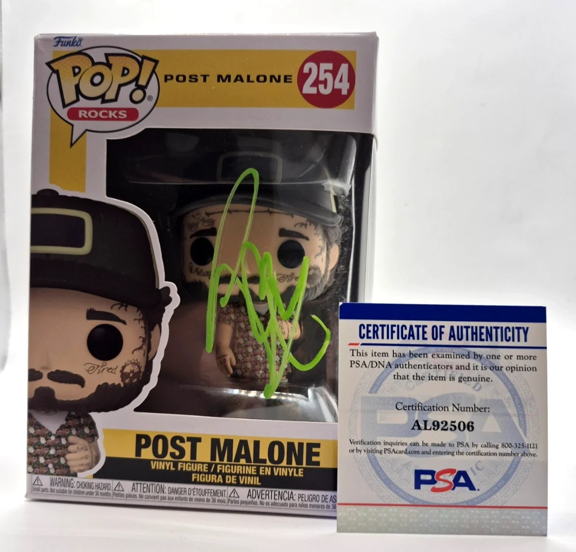 POST MALONE SIGNED AUTOGRAPHED FUNKO POP 254 SUNFLOWER WHITE IVERSON PSA COA 3, изображение 2