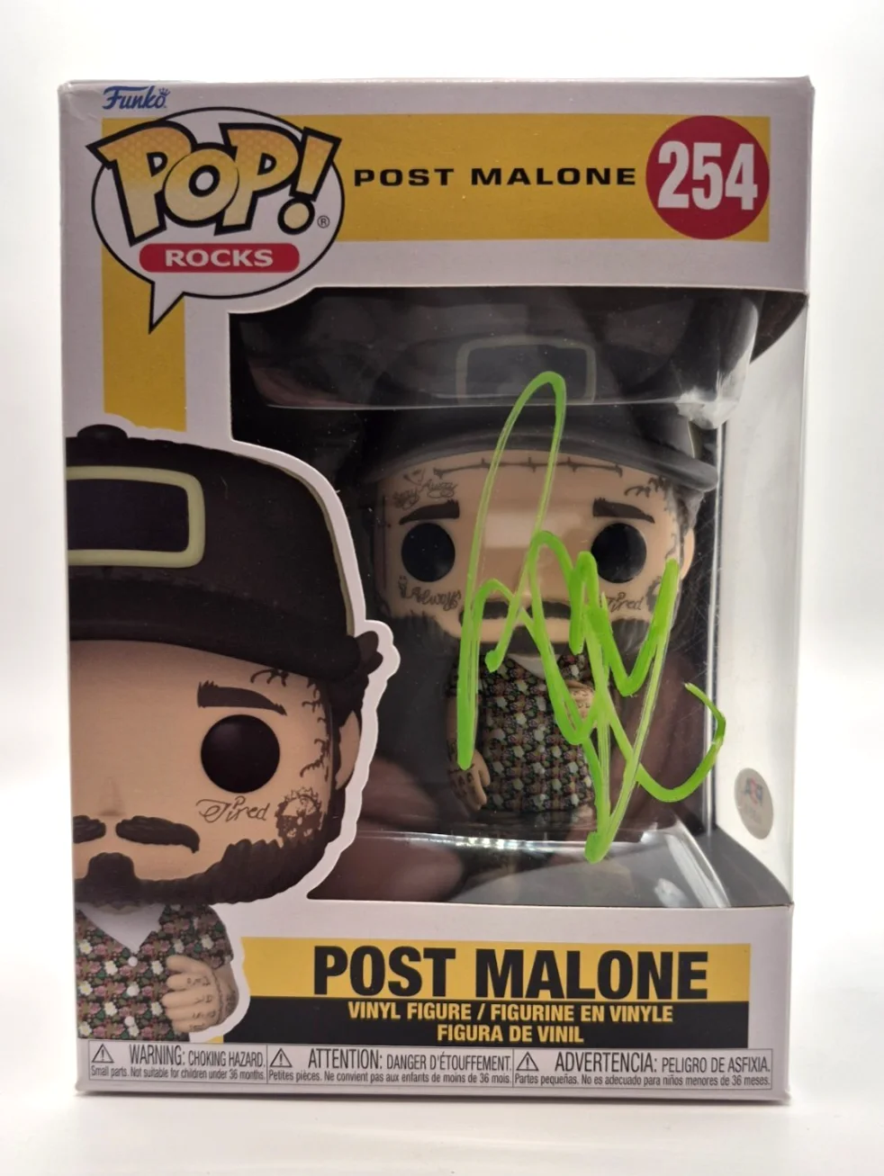POST MALONE SIGNED AUTOGRAPHED FUNKO POP 254 SUNFLOWER WHITE IVERSON PSA COA 3, изображение 3