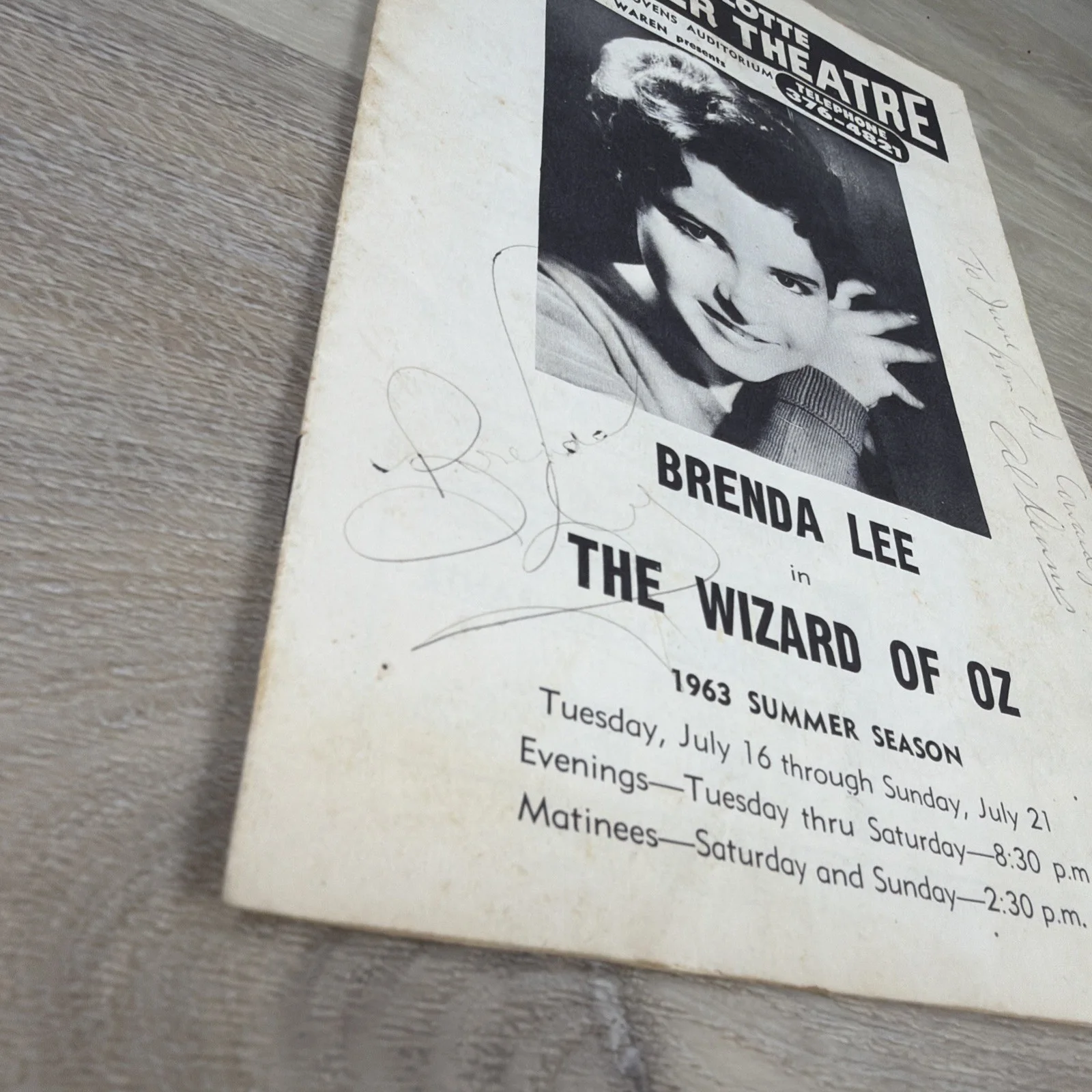 Brenda Lee Signed Autograph Playbill 1963 Summer Musicals The Wizard of Oz, image 2