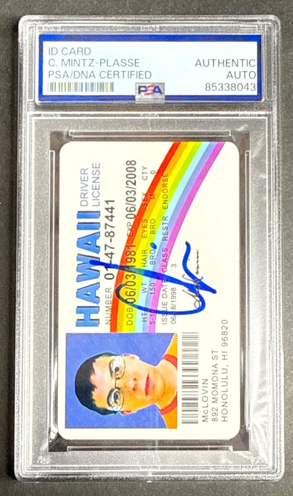 Christopher Mintz Plasse — Christopher Mintz - Plasse Signed Superbad McLovin Fake ID PSA 85338043