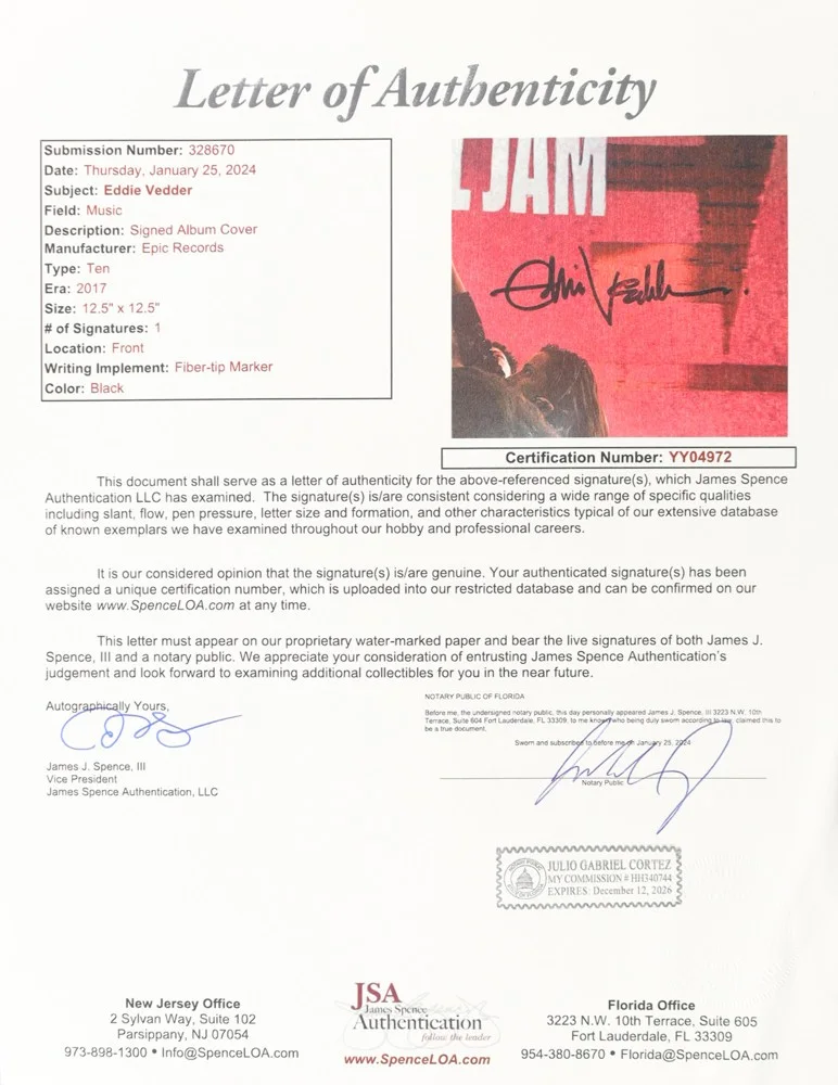 Eddie Vedder hand-signed autographed "Ten" (Pearl Jam) LP (JSA LOA & PSA/DNA), image 3
