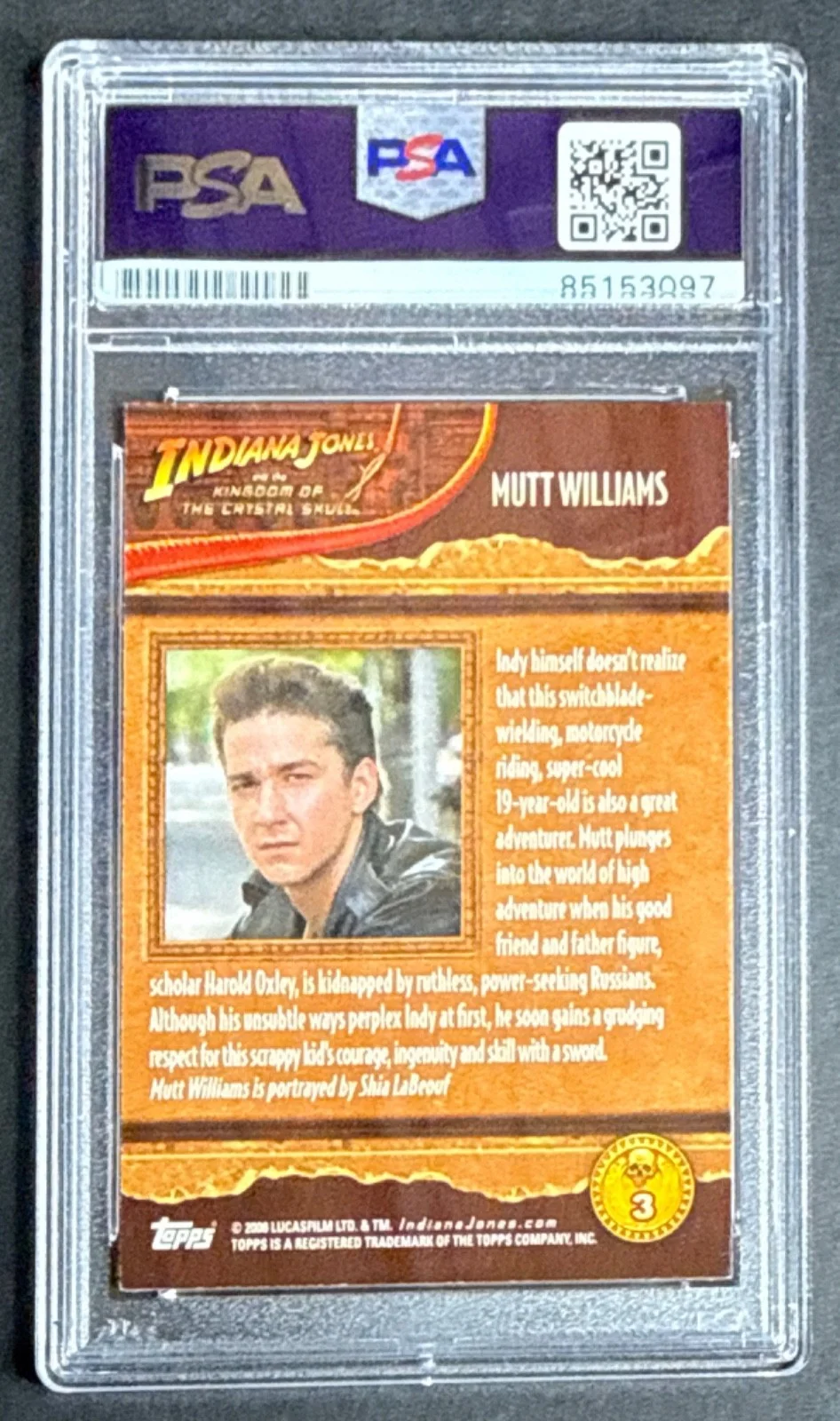 Shia LaBeouf — Shia LaBeouf Signed 2008 Topps Indiana Jones Card #3 PSA 85153097, изображение 2