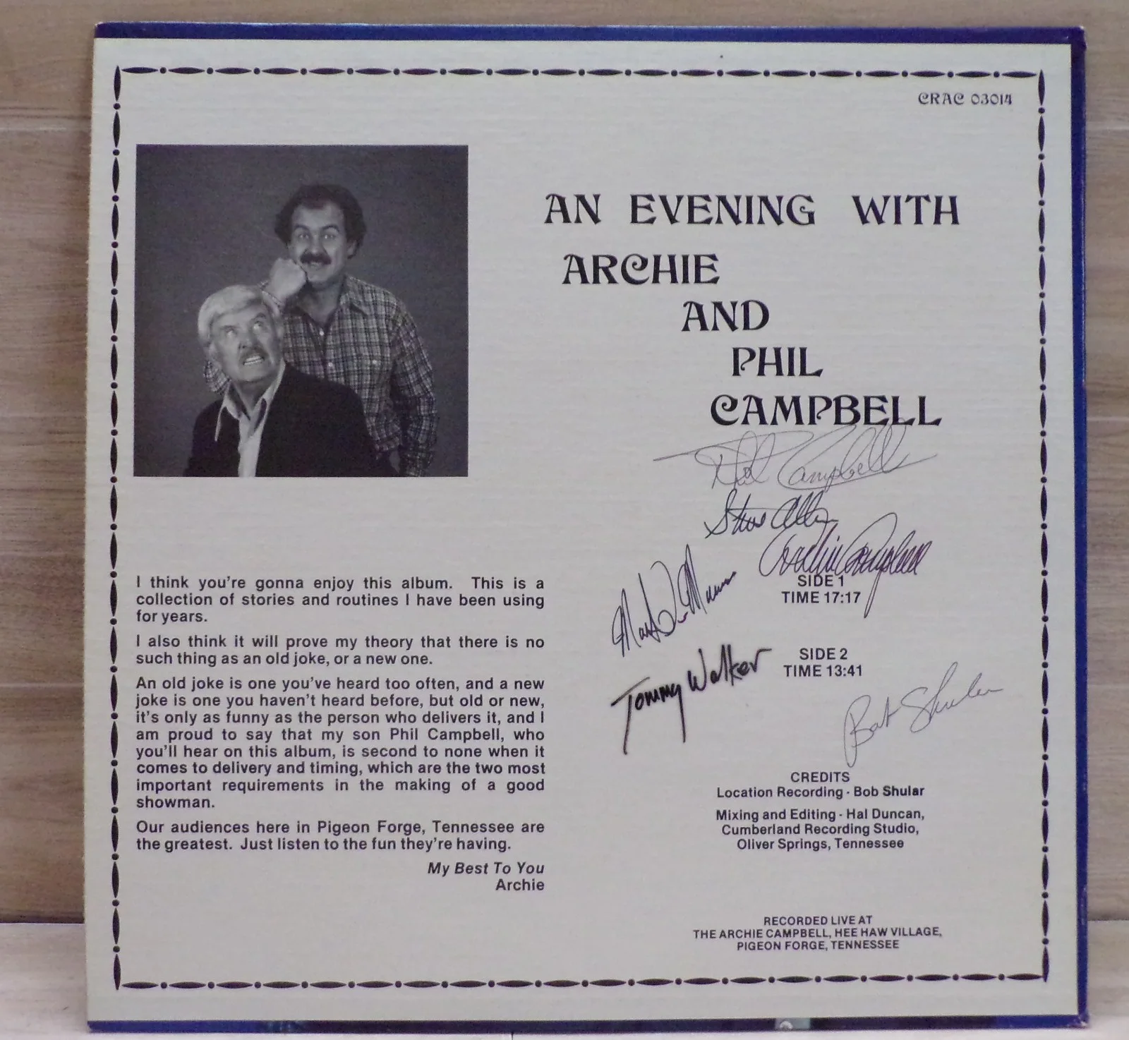 1987 AUTOGRAPHED AN EVENING WITH ARCHIE AND PHIL CAMPBELL LP RECORD HEE HAW, изображение 2