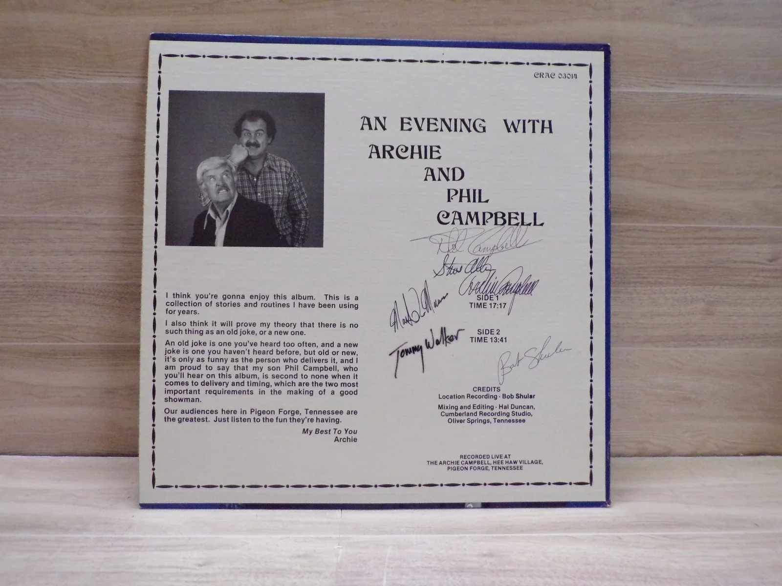 1987 AUTOGRAPHED AN EVENING WITH ARCHIE AND PHIL CAMPBELL LP RECORD HEE HAW, изображение 3