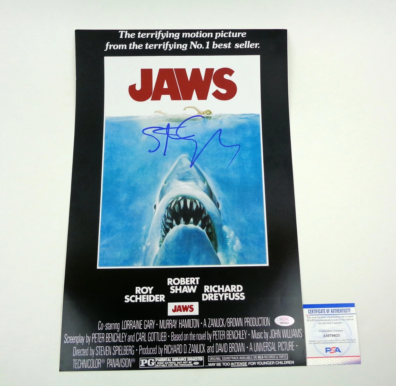 Steven Spielberg — Steven Spielberg Signed Autograph Jaws Movie Poster PSA/DNA COA
