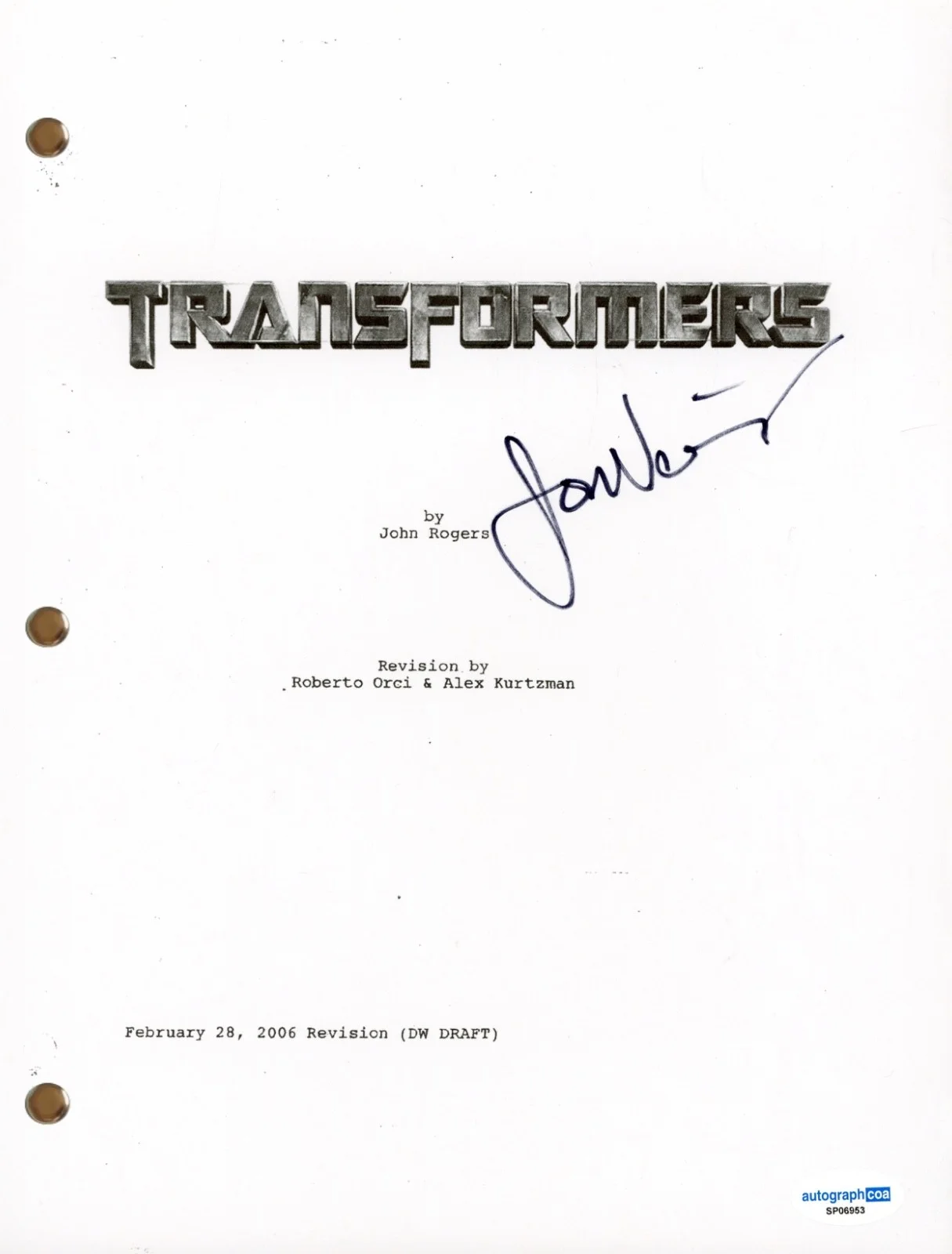 Jon Voight — Jon Voight Signed Autograph Transformers Movie Script Full Screenplay ACOA COA, image 2