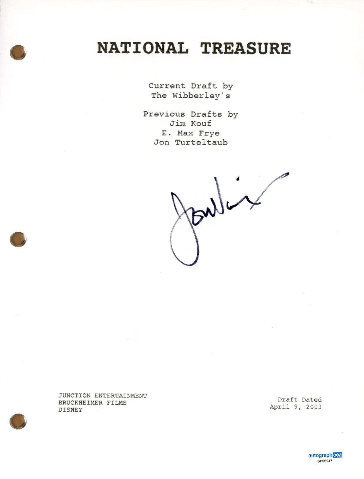 Jon Voight — Jon Voight Signed Autograph National Treasure Movie Script Full Screenplay ACOA, image 2