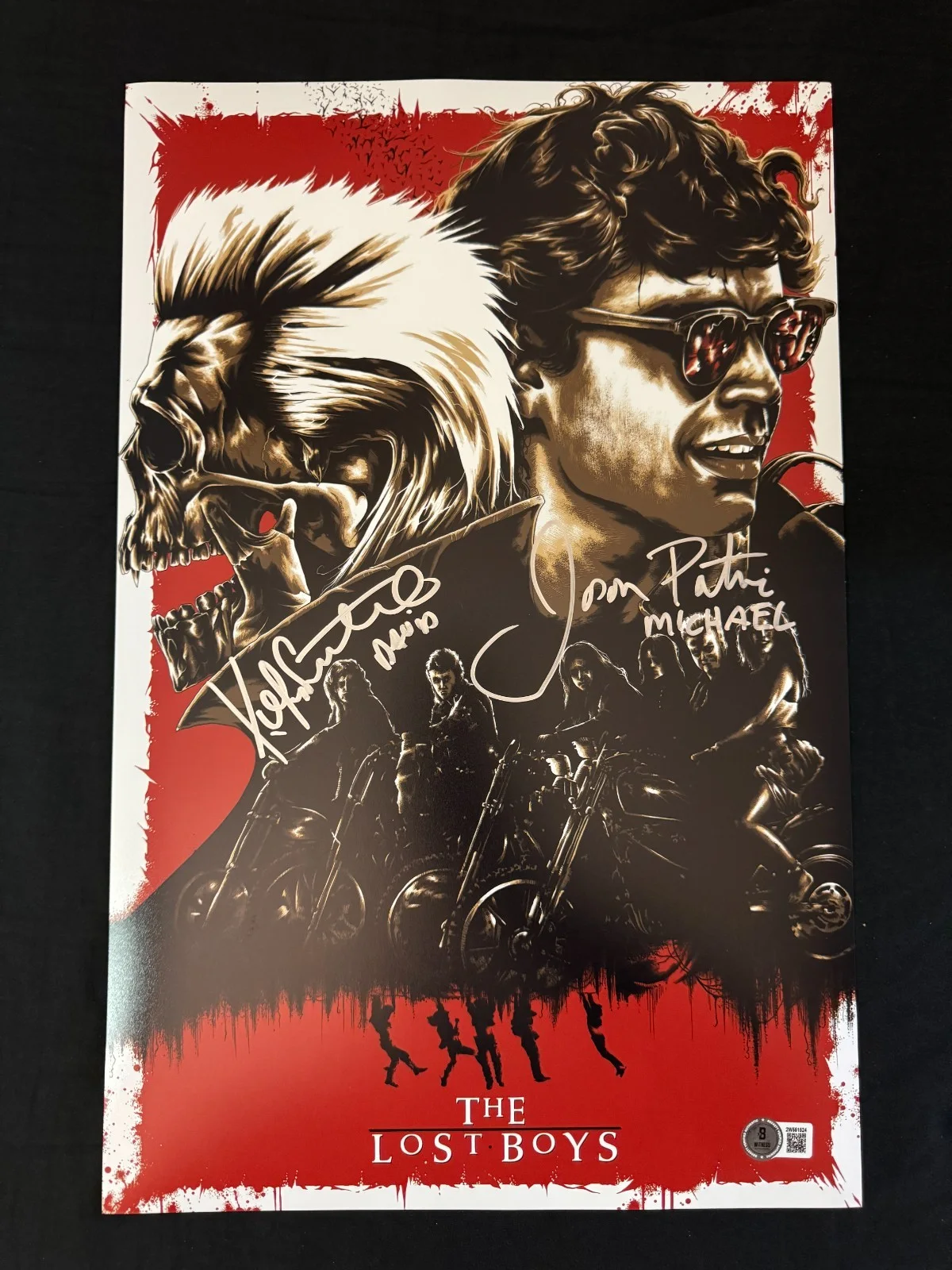 Jason Patric and Kiefer Sutherland — Kiefer Sutherland & Jason Patric signed The Lost Boys 11x17 photo W/Beckett COA