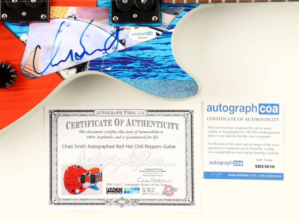 CHAD SMITH SIGNED CUSTOM ELECTRIC GUITAR RED HOT CHILI PEPPERS COA, изображение 2