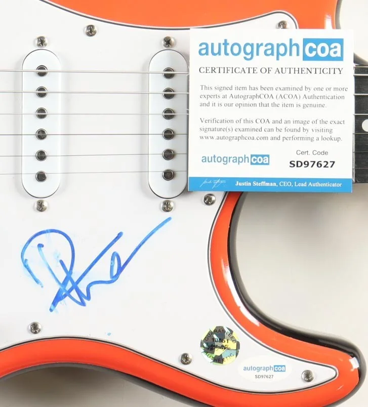 Dave Matthews, Stefan Lessard, Tim Reynolds, Boyd Tinsley, Jeff Cohen — Two Dave Matthews Band x5 Signed Autograph Full Size Red Blue Guitars - COA, изображение 4