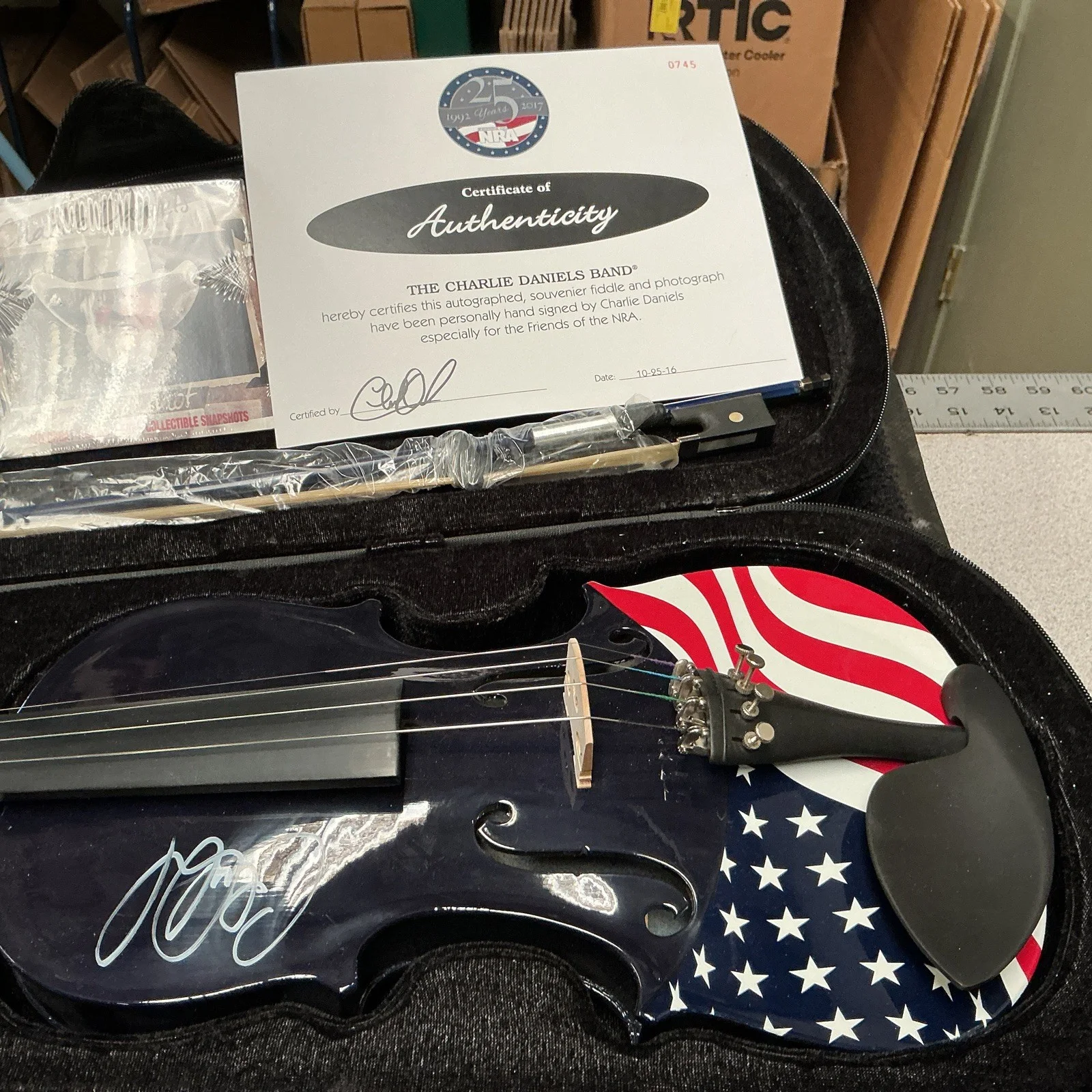 Charlie Daniels Autographed American Flag Fiddle. Autographed Photo & CD, image 2