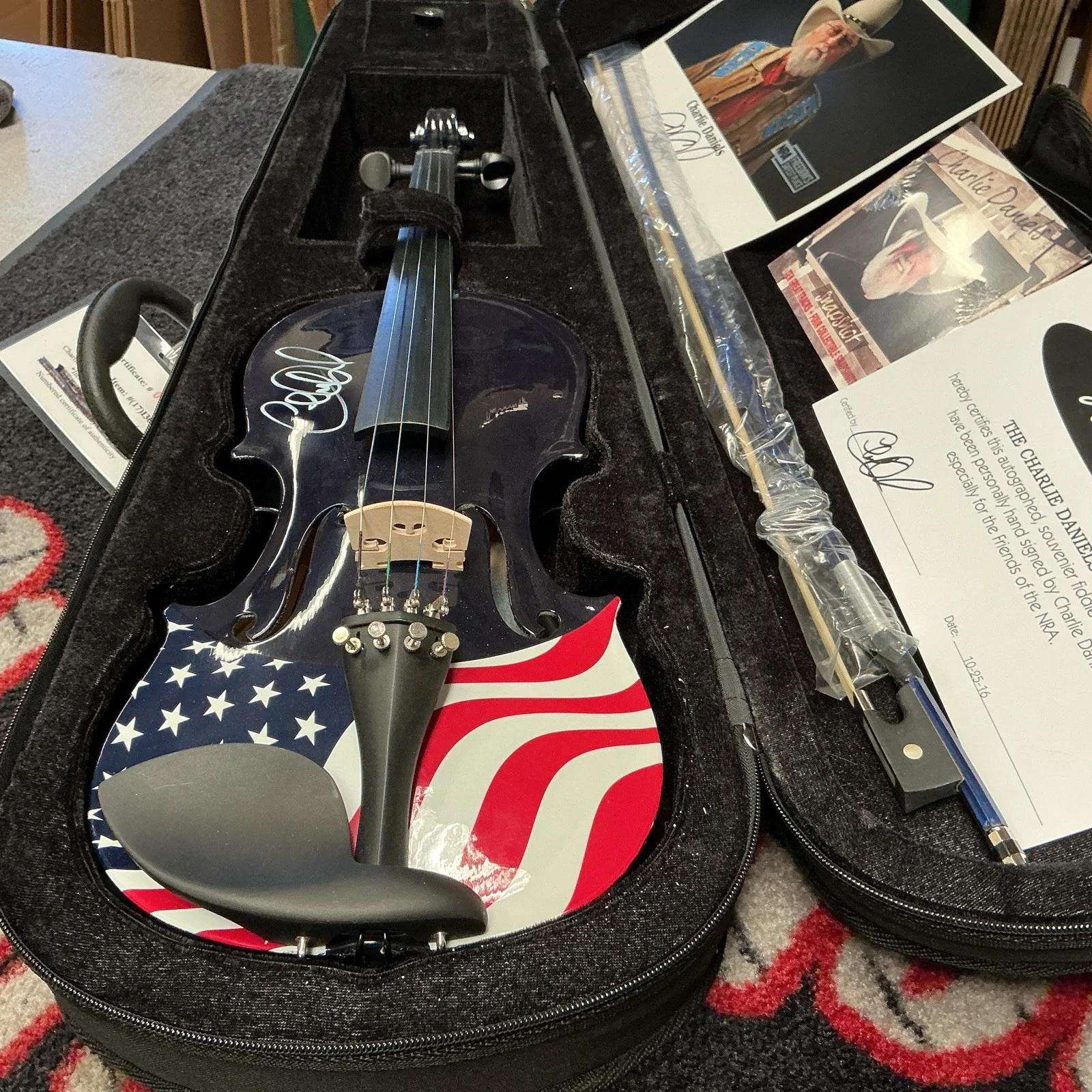 Charlie Daniels Autographed American Flag Fiddle. Autographed Photo & CD, image 3