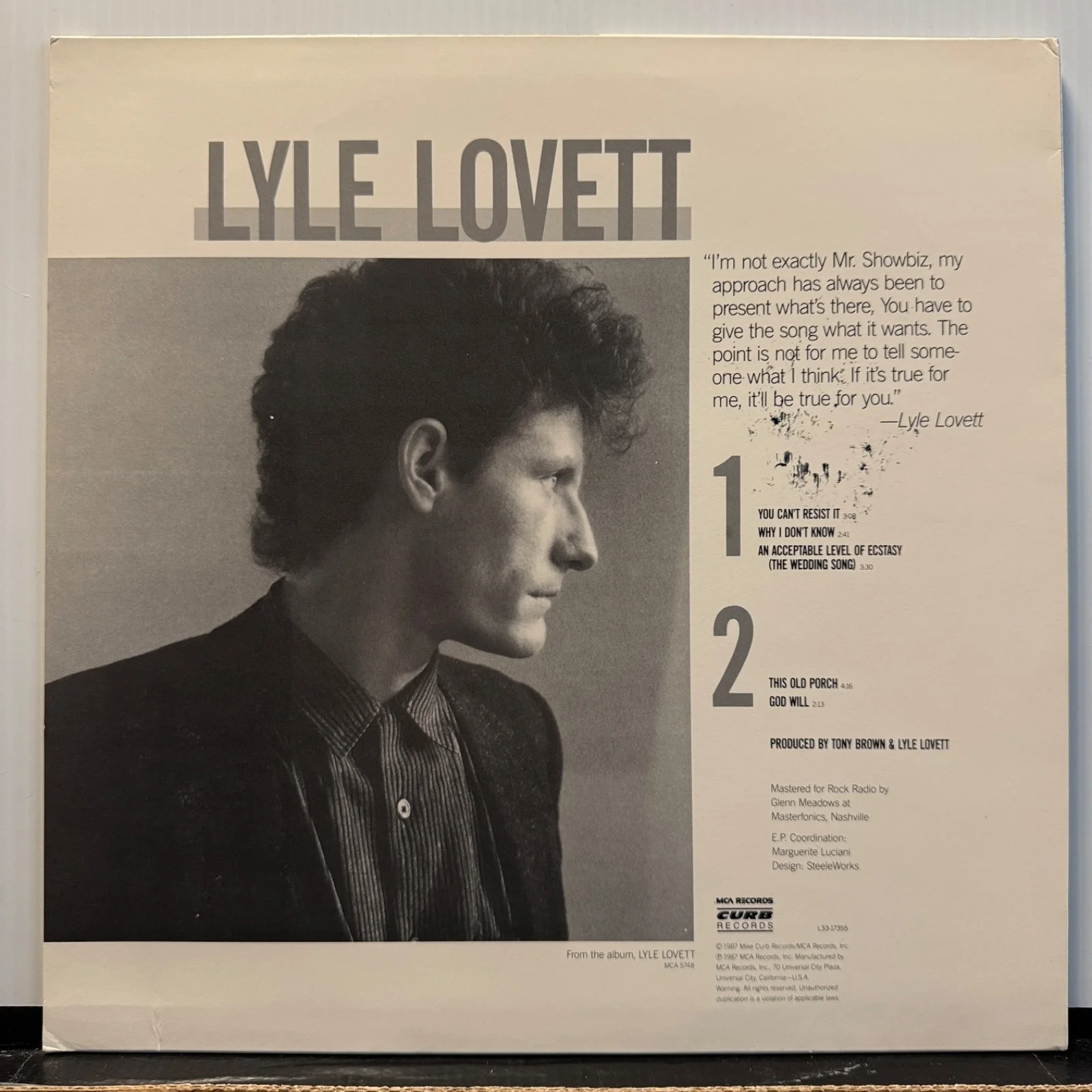 LYLE LOVETT - AUTOGRAPHED Mr. Showbiz promo only vinyl album L33-17355 MCA NM/VG, изображение 3