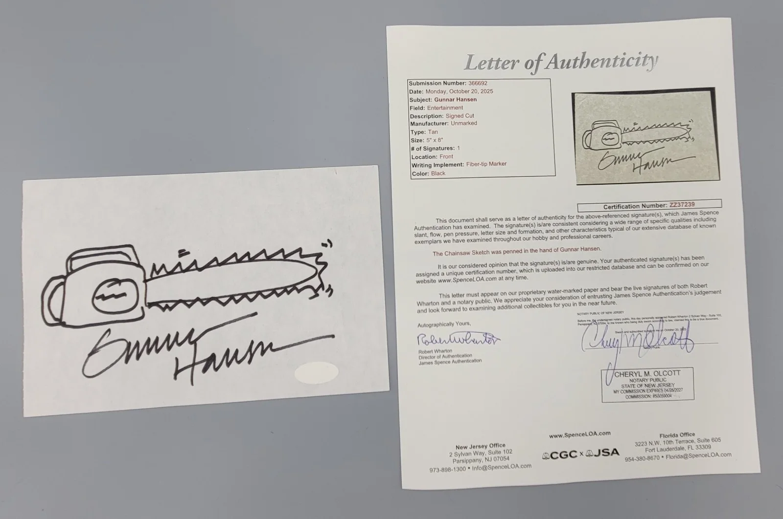 GUNNAR HANSEN — GUNNAR HANSEN signed hand drawing Texas Chainsaw Massacre autograph JSA rare, image 3