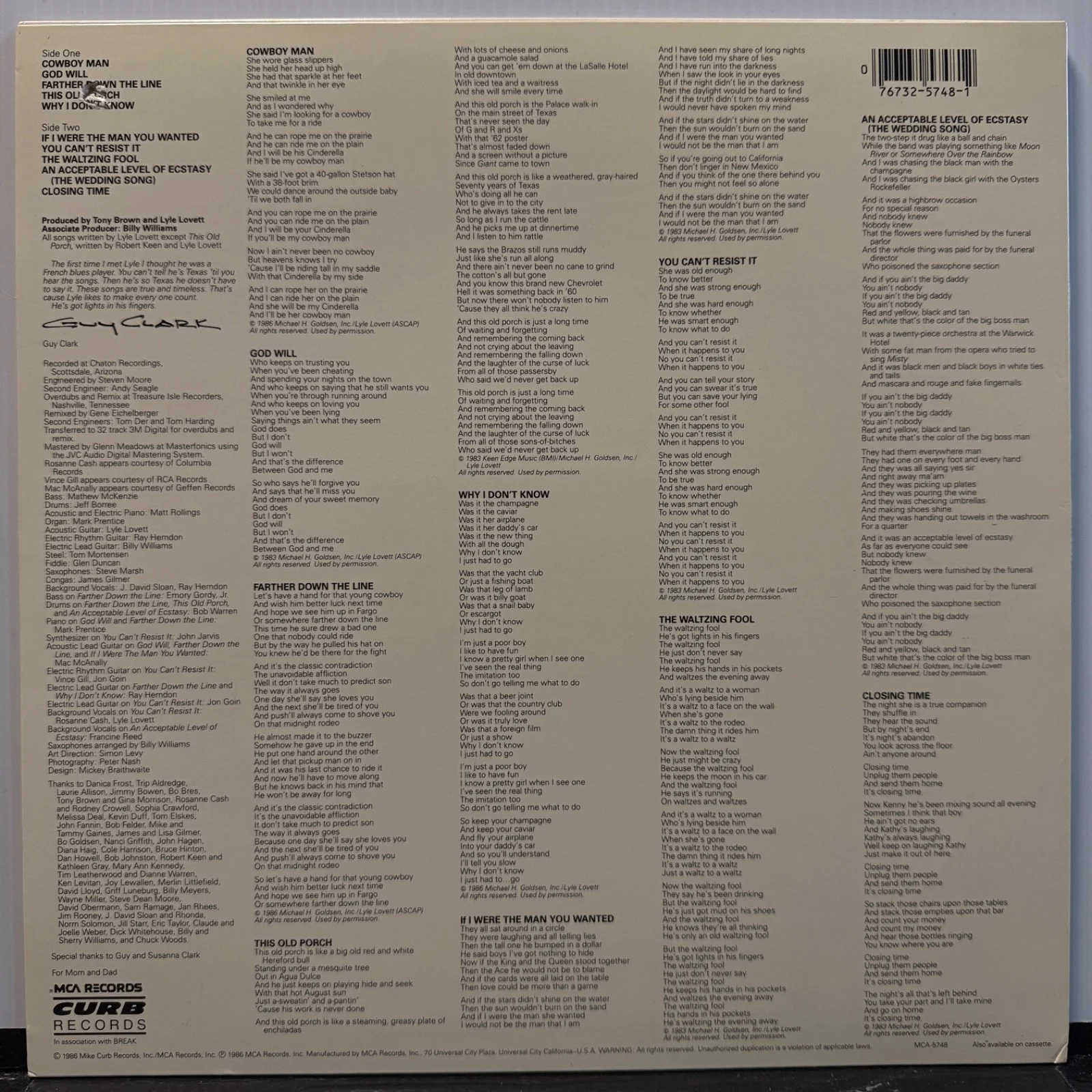 LYLE LOVETT - AUTOGRAPHED! Pontiac vinyl record US MIRO JUGUM COLLECTION NM/VG++, изображение 3