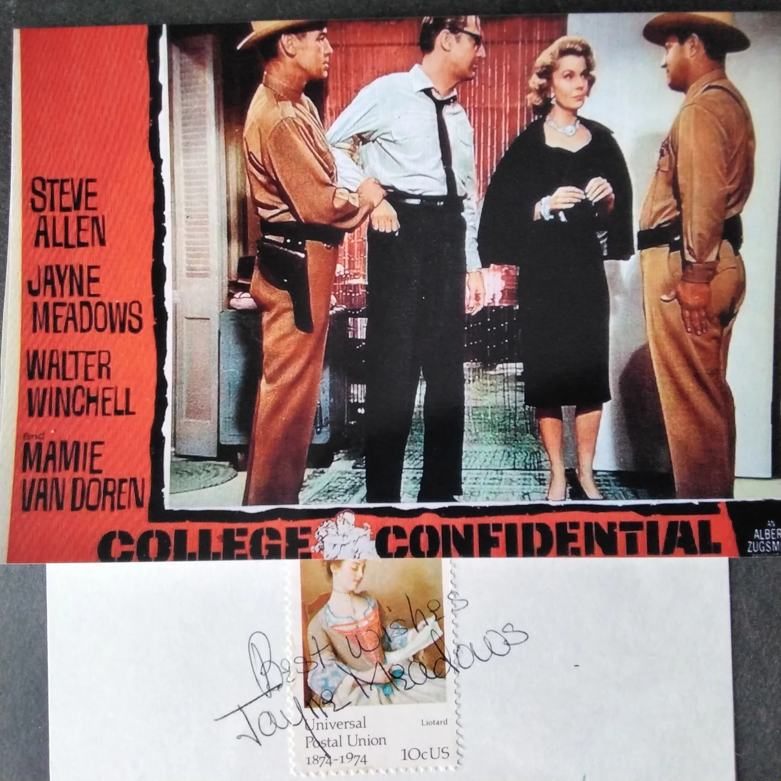 Jayne Meadows SIGNED Card Photo Movie TV Actress MGM Thin Man Steve Allen, изображение 2