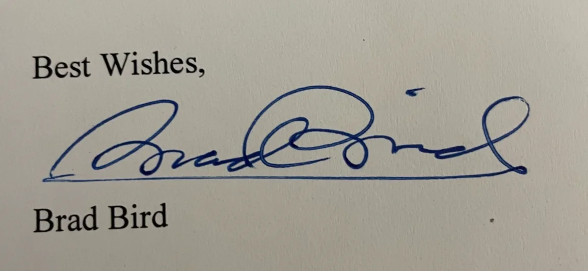 Brad Bird — Brad Bird Signed autograph 8.5x11 on official Incredibles Pixar Animation Letter, image 2