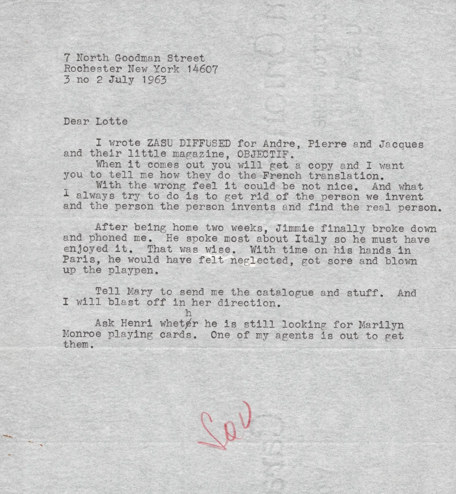 LOUISE BROOKS — RARE HISTORIC 1 OF A KIND 1963 LOUISE BROOKS SIGNED "LOU" LETTER TO LOTTE EISNER, изображение 3