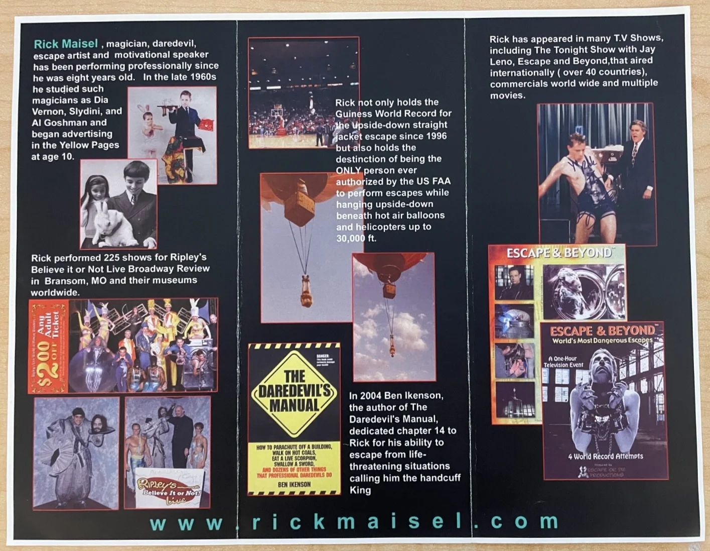 Amazing Rick Maisel — Rick Maisel Signed brochure 8.5x11 Stuntman Magician Escape Artist Legend, image 3