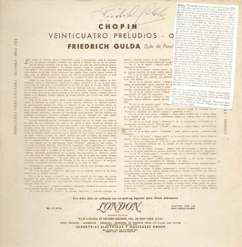 Friedrich Gulda — FRIEDRICH GULDA - RECORD ALBUM COVER SIGNED